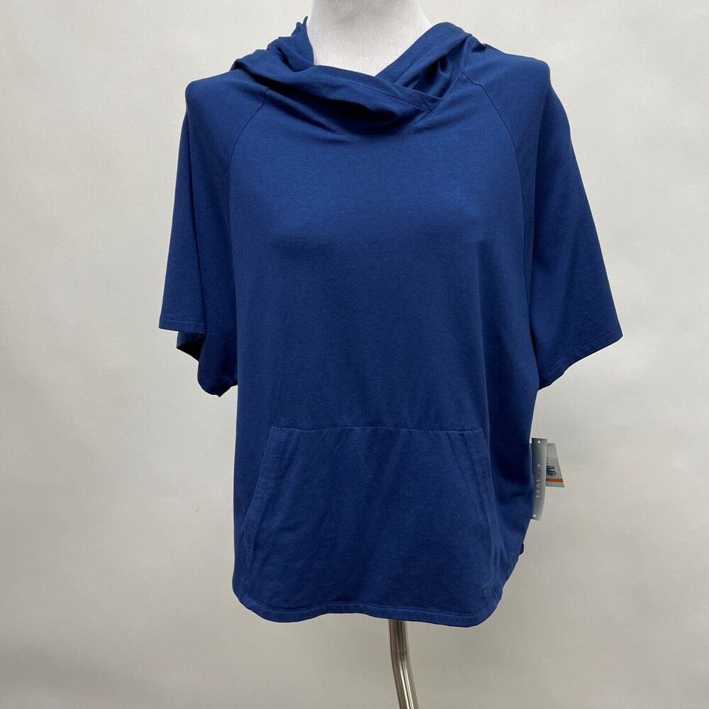 Tommy Hilfiger Athluxe Women's Top Small Blue Hooded Short Sleeve NWT